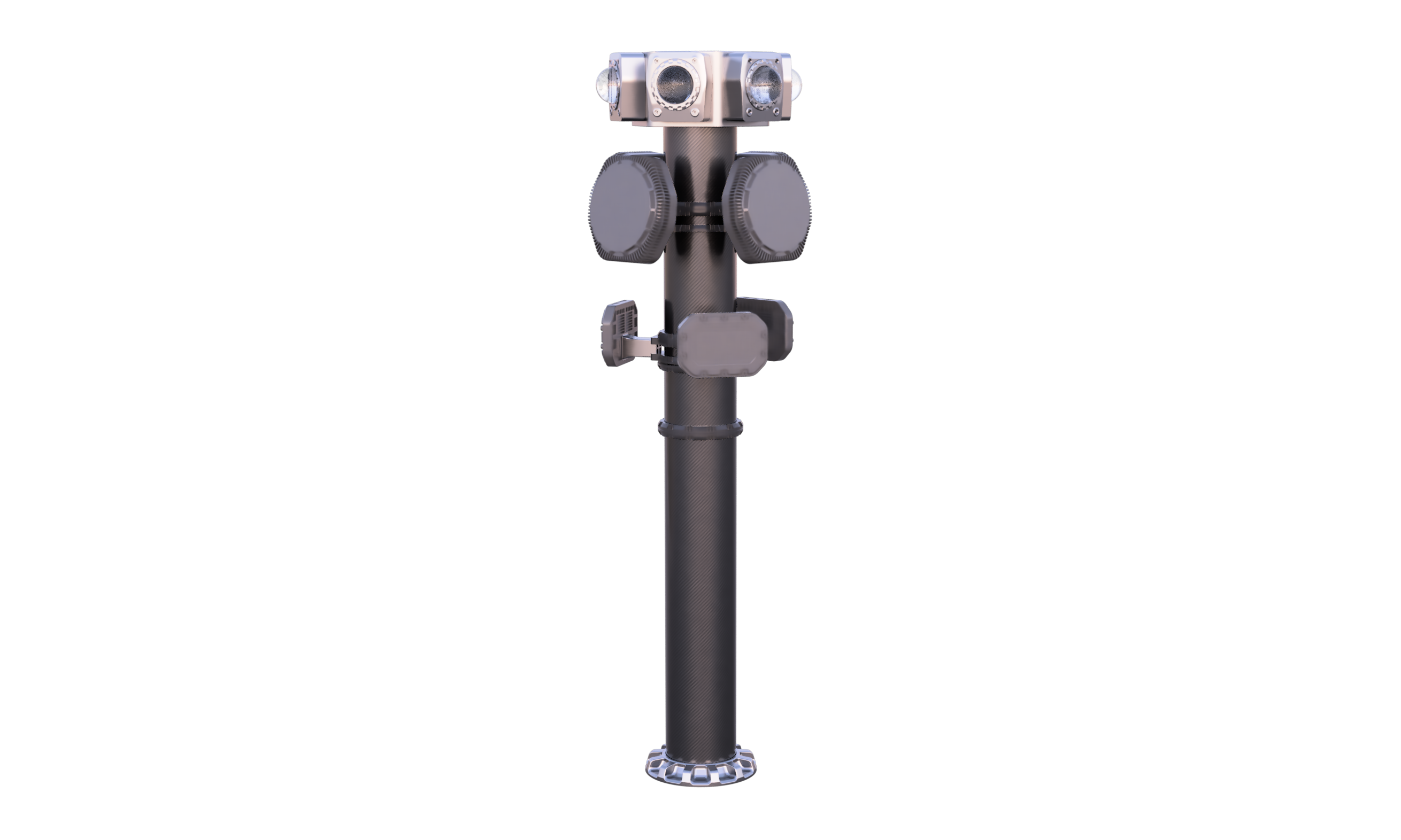 Full-length FalconEye EO360 product render showing the upper optical modules and cylindrical body.